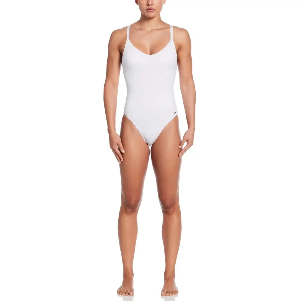 Nike Women'S V-Neck Jacquard One-Piece Swimsuit White Size‎ XL MSRP $90